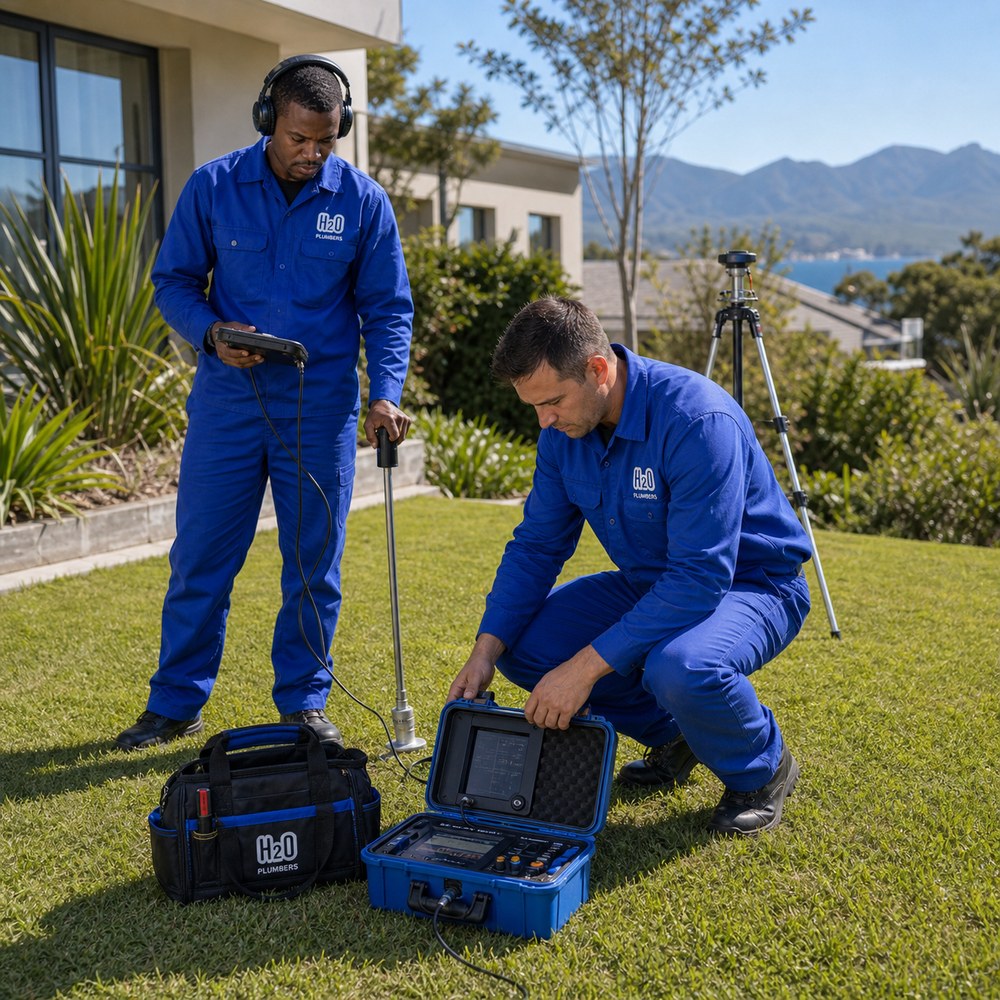 H2O Plumbers team using leak detection equipment at a George property